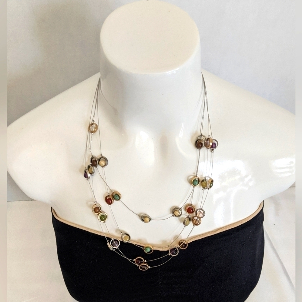Coldwater Creek Women's Multi-strand Beaded Necklace Multicolor Adjustable